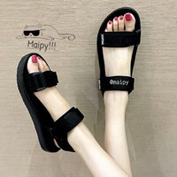 Giày sandal đi mưa nữ 2 quai ngang nhựa giả da đi học đi biển chống trơn trượt Maipy G062 (Đen/ Nâu)