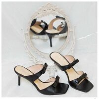 Giày Sandal đính nơ gót 7cm 4 màu xinh xắn  giao hỏa tốc - ping - bảo hành 1 năm - đen - 35