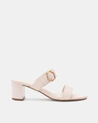 Giày Sandal Gót Vuông Quai Ngang Phối Khóa Trang Trí