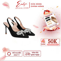 Giày Sandal Hở Gót Bít Mũi Trơn In Vân Nổi 3D ĐÍNH NƠ Gót Nhọn 9cm, Sandal Nữ Cao Gót 9 Phân Mã EE21M