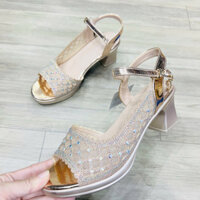 Giày Sandal hở mũi đế xuồng đính đá hàng QC cao cấp ( hình shop tự chụp 100%)