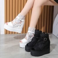 Giày Sandal La Mã Phong Cách Cổ Tích Nhỏ 12cm Đế Dày Bên Trong Tăng Chiều Cao Nêm Gót Ren Gợi Cảm Giày Sandal Đế Cao Gót Giày zy25330