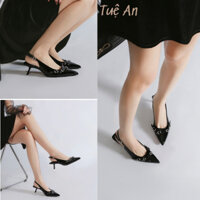 Giày Sandal Màu Đen Gót Cao 5cm Mũi Nhọn Thiết Kế Dây Đeo Khóa Sang Trọng Đi Tiệc Cao Cấp Q.C Mã [TA111]