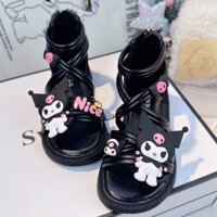 Giày Sandal Màu Đen Phong Cách Roman Thời Trang Cho Bé Gái
