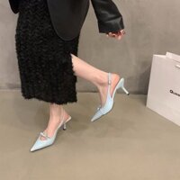 Giày Sandal Mũi Nhọn Màu Đen Tính Khí Cao Gót 2025 Giày Tết Nguyên Đán