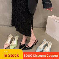 Giày sandal mũi nhọn màu đen thanh lịch cao gót kín mũi giày cổ tích 2024 mới mùa xuân hè phong cách Pháp