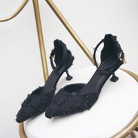 Giày sandal mũi nhọn màu đen đa năng, gót nhọn sexy, gót giữa, giày kín mũi cho phụ nữ, giày cao gót 5cm, giày cao gót mới thời trang BAFA