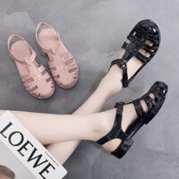 Giày Sandal Nhựa Dẻo Trong Suốt Đế Bệt Thấp Chống Trượt Chống Thấm Nước Mẫu 2021 Kiểu Công Chúa Thời Trang Mùa Hè Cho Nữ