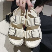 Giày sandal nữ 2 quai ngang bèo nhúm khuy cài đế cao 5cm nhẹ nhàng/cá tính đẹp đi chơi học