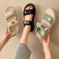 Giày sandal nữ 2 quai vải, giày xăng đan quai dán Sandal Nữ Quai Dán Chữ Fin .. si ib