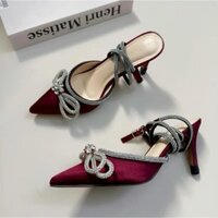 Giày Sandal Nữ Bít Đính Nơ Đá Cao Gót Thời Trang Mũi Nhọn 10 Phân - Shoes, Lụa