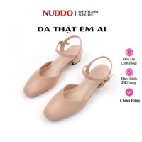 Giày Sandal Nữ Bít Mũi Đế Vuông Cao 3cm Êm Chân, Guốc Nữ Đế Thấp Da Thật Cao Cấp NUDDO A0308