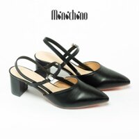 Giày sandal nữ cao 5cm MINICHINO giày đế vuông mũi nhọn, hở gót phối dây thời trang màu đen TC005