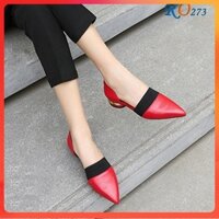 Giày sandal nữ cao gót 2 phân hai màu đỏ kem hàng hiệu rosata ro273 thiết kế sang trọng