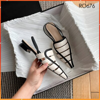 Giày sandal nữ cao gót 2 phân hàng hiệu rosata màu trắng thời trang cao cấp ro676
