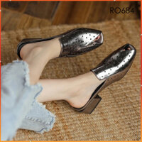 Giày sandal nữ cao gót 4 phân hàng hiệu rosata đẹp màu bạc thời trang cao cấp ro684