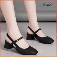 Giày sandal nữ cao gót 5 phân hàng hiệu rosata ba màu đen nâu kem cao cấp ro622