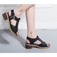 Giày sandal nữ cao gót 7 phân ba màu đen đỏ xanh hàng hiệu rosata ro329