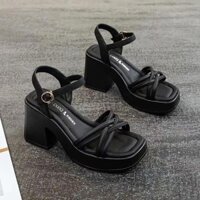 Giày sandal nữ cao gót 7 phân, sandal quai mảnh mũi vuông gót vuông thời trang hè