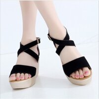 Giày Sandal nữ cao gót 9p Đế Xuồng quai bản chéo dây mảnh chéo chân - X018