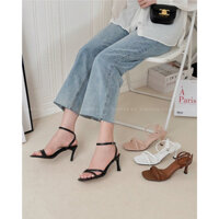 Giày Sandal Nữ Cao Gót Dây Mảnh 7CM Guốc Hở Mũi Đế Cao Da Mềm Thời Trang
