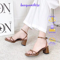 Giày sandal nữ cao gót đế đúp gót vuông quai đan chéo 7cm