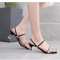 Giày sandal nữ cao gót hình nón 6p quai trong phối xoàn SD20