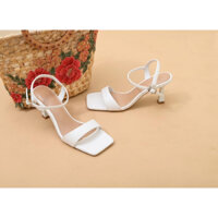 Giày sandal nữ cao gót mũi vuông 7 phân Annmodels quai ngang chất liệu da micro cao cấp _HG02SDQN