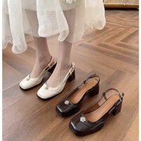 Giày sandal nữ cao gót mũi vuông đế vuông 6cm vân gỗ quai sau đẹp  G240 Eudora899