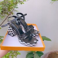 GIÀY SANDAL NỮ CAO GÓT QUAI MẢNH DA LÌ GÓT THÔ CARO 9CM ĐỘC LẠ