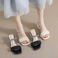 Giày sandal nữ cao gót vuông trong 5p quai dún ren dây xoàn mảnh 2 kiểu mang - SD208