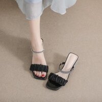 Giày sandal nữ cao gót vuông trong 5p quai dún ren xoàn mảnh 2 kiểu mang - SD208