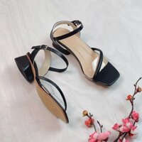 Giày sandal nữ cao gót vuông 3p quai trong dây mảnh phồng chéo chân - SD234