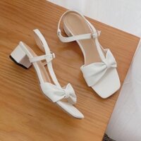 Giày sandal nữ cao gót vuông 3p quai bản dún kết dây nối gót - SD163
