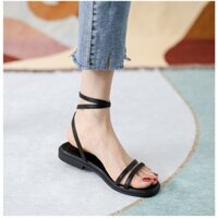 Giày sandal nữ đế bằng quai 2 dây mỏng da mền khóa cài - SD148