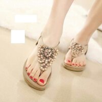 Giày sandal nữ đế bệt đính hoa
