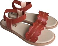 Giày sandal nữ đế bệt Trường Hải quai ngang da bò thật màu nâu đế kếp mềm không trơn SDN0334 HÌNH ẢNH THẬT - Nâu - 35