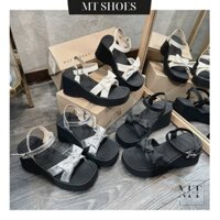 Giày sandal nữ đế cao 7 phân quai nơ thắt tiểu thư form đẹp tôn chân giày đi học MT Shoes SD021