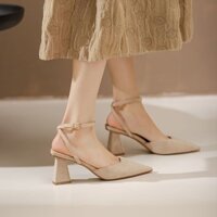 Giày Sandal Nữ Đế Cao Gót Chunky Phong Cách Pháp Weijie Mùa Xuân Hè Mới