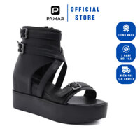 Giày Sandal Nữ Đế Xuồng Cổ Cao Xu Hướng Thời Trang 2024 Da Mềm Khóa Kéo Gót Tôn Dáng 8Cm Đi Học Đi Chơi