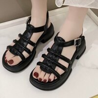 Giày sandal nữ đế xuồng gót 4p quai mảnh 3 dây thắc rọ - X051