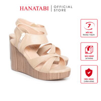 Giày Sandal Nữ Đế Xuồng PU Siêu Nhẹ Cao 9cm Hanatabi Quai Chéo Khóa Kéo (35-39) Mã HNSDX9F1027