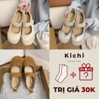 Giày sandal nữ 𝗞𝗜𝗖𝗛𝗜 đế bằng (CÓ SẴN) chống trơn bám tốt quai dán giày jeep mũi tròn basic đi học giày học sinh đi làm