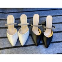 giày sandal nữ, dép cao gót , guốc cao 7 phân gót nhọn màu đen quai đính đá xoàn sang trọng, sục cao bít mũi dễ đi