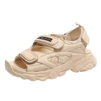 Giày Sandal Nữ, Dép Đế Xuồng Ba Quai Dán Phối Màu Kem Nhẹ.