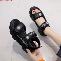 Giày sandal nữ đi học đế cao 5cm hoa cúc 2 quai ngang siêu êm siêu nhẹ - Dép sandal nữ đẹp đế cao 5cm hoa cúc sang chảnh