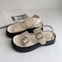 Giày Sandal Nữ Đi Học Đế Cao 4CM Quai Ngang Khuy Cá Tính Sang Chảnh