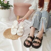 Giày sandal nữ đi học quai hậu đế bánh mì 2 quai khóa ngang basic bền êm hình chụp thật-BM04