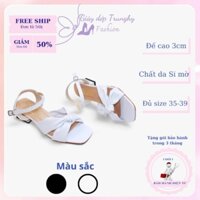 Giày sandal nữ, giày cao gót đế vuông 3cm kiểu quái nơ có khoá cài