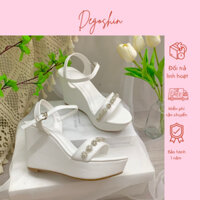 Giày sandal nữ, giày cưới đế xuồng 10cm Degoshin - tôn dáng, nhẹ êm và  chắc chân đính khóa đá lấp lánh.